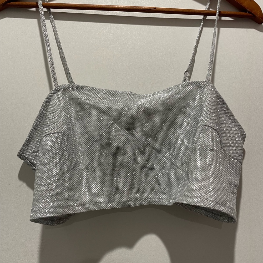H&M Silver Sequin Sleeveless Crop Top